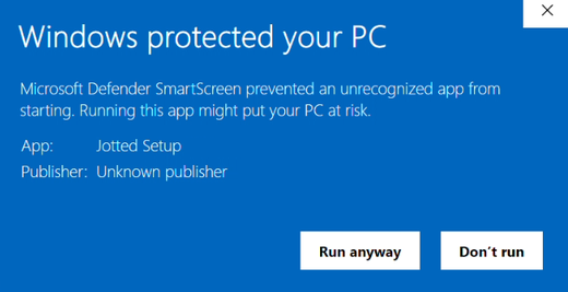 The same notice expanded, showing a Run anyway button